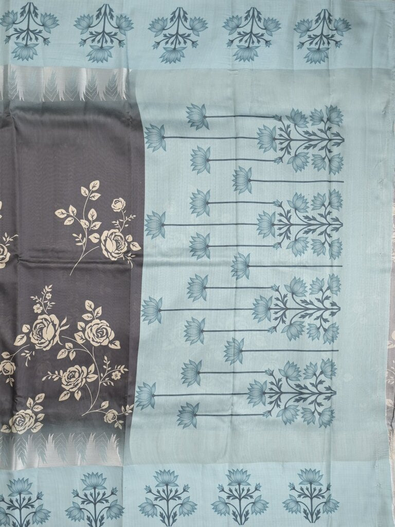 Tussar fancy saree for women | black | floral border | party wear