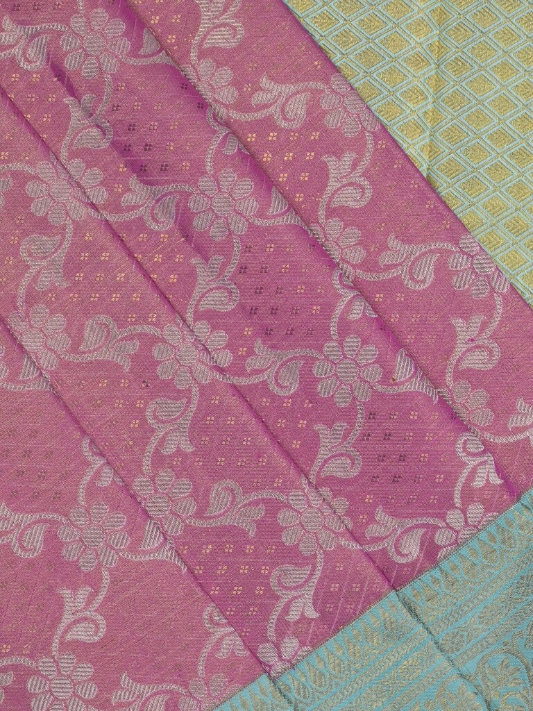 Traditional bridal kanchi tissue pattu saree in pink color with allover rich zari weaves