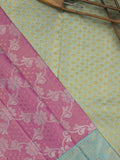 Traditional bridal kanchi tissue pattu saree in pink color with allover rich zari weaves