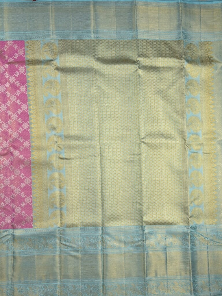 Traditional bridal kanchi tissue pattu saree in pink color with allover rich zari weaves