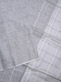 Jute lenin fancy saree grey color allover stripes with stripes pallu and attached self blouse