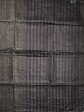 Jute lenin fancy saree grey color allover stripes with stripes pallu and attached self blouse