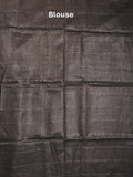 Jute lenin fancy saree grey color allover stripes with stripes pallu and attached self blouse