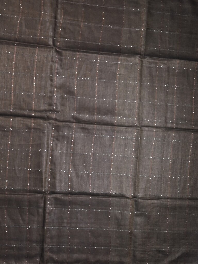 Jute lenin fancy saree grey color allover stripes with stripes pallu and attached self blouse