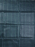 Jute lenin fancy saree navy blue color allover stripes with stripes pallu and attached self blouse