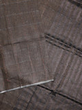 Jute lenin fancy saree brownish grey color allover stripes with stripes pallu and attached self blouse