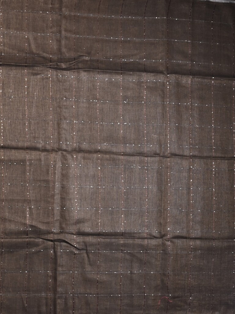 Jute lenin fancy saree brownish grey color allover stripes with stripes pallu and attached self blouse