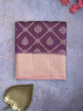 Raw mango pattu saree dark wine color allover zari weaves & zari border with rich pallu and contrast plain blouse