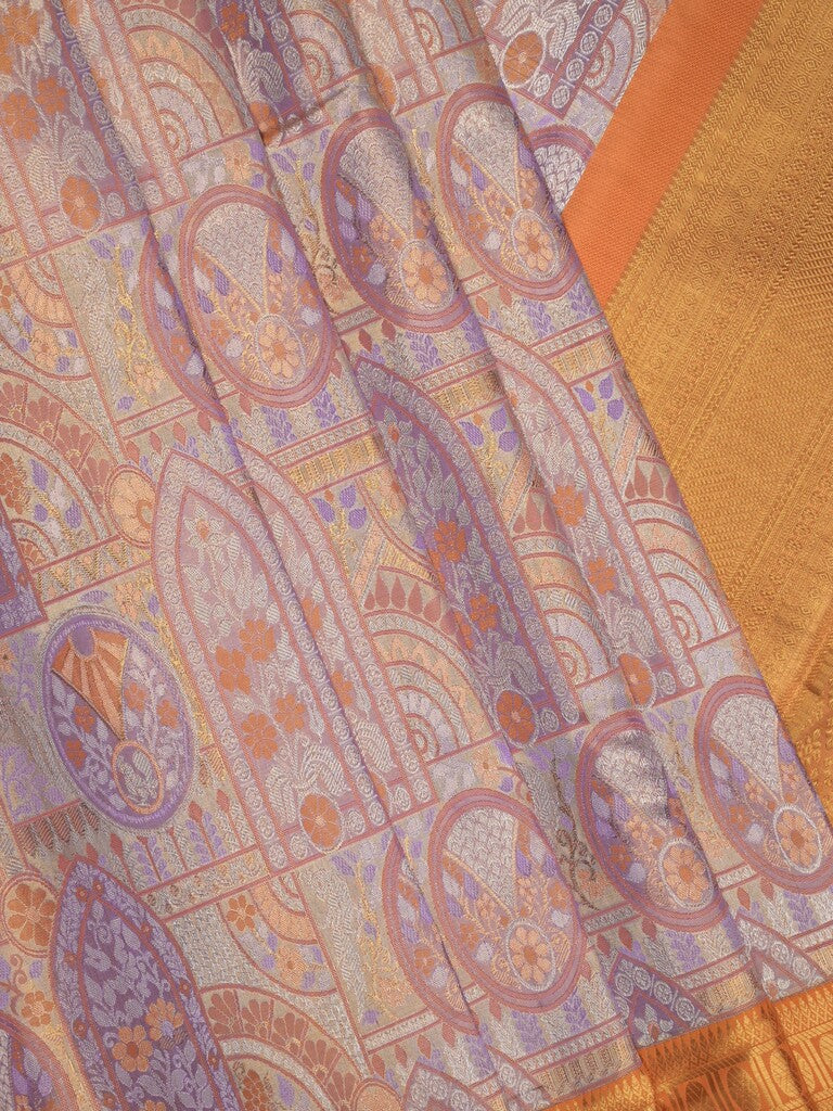 Traditional bridal kanchi tissue pattu saree in purple color with allover rich zari weaves