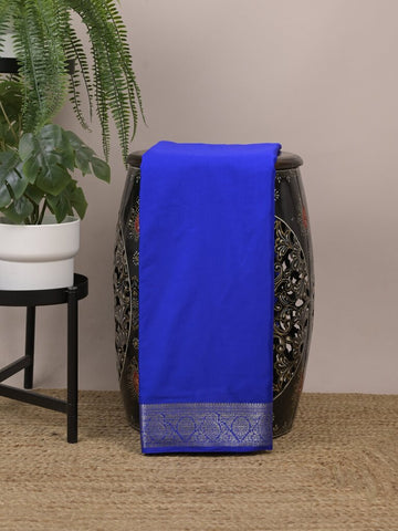 Mysore crape fancy saree for women | royal blue | allover plain | zari border
