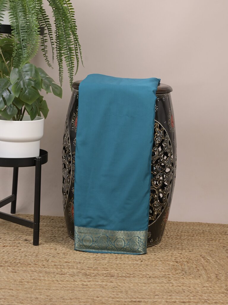 Mysore crape fancy saree for women | royal blue | allover plain | zari border