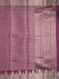 Banaras fancy saree wine color allover stripes & zari border with zari pallu and attached plain blouse