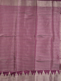 Banaras fancy saree wine color allover stripes & zari border with zari pallu and attached plain blouse