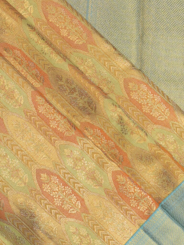 Traditional bridal kanchi tissue pattu saree in golden color with allover rich zari weaves
