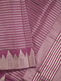 Banaras fancy saree wine color allover stripes & zari border with zari pallu and attached plain blouse
