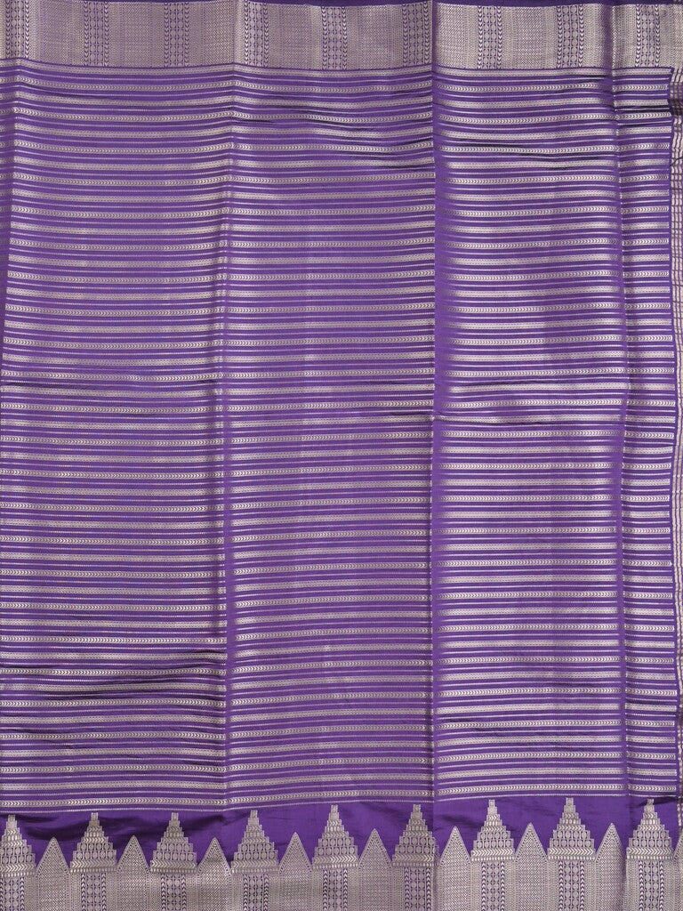 Banaras fancy saree navy blue color allover stripes & zari border with zari pallu and attached plain blouse