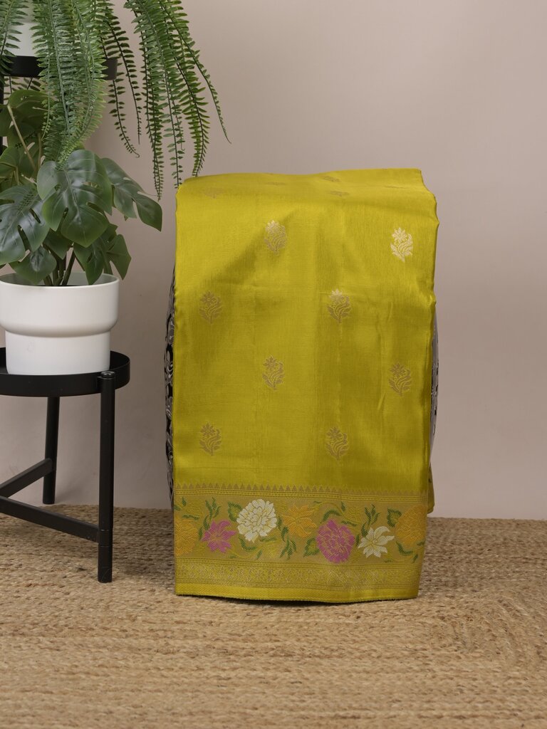 Dola sik fancy saree for women | parrot green | zari border | party wear