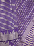 Banaras fancy saree navy blue color allover stripes & zari border with zari pallu and attached plain blouse