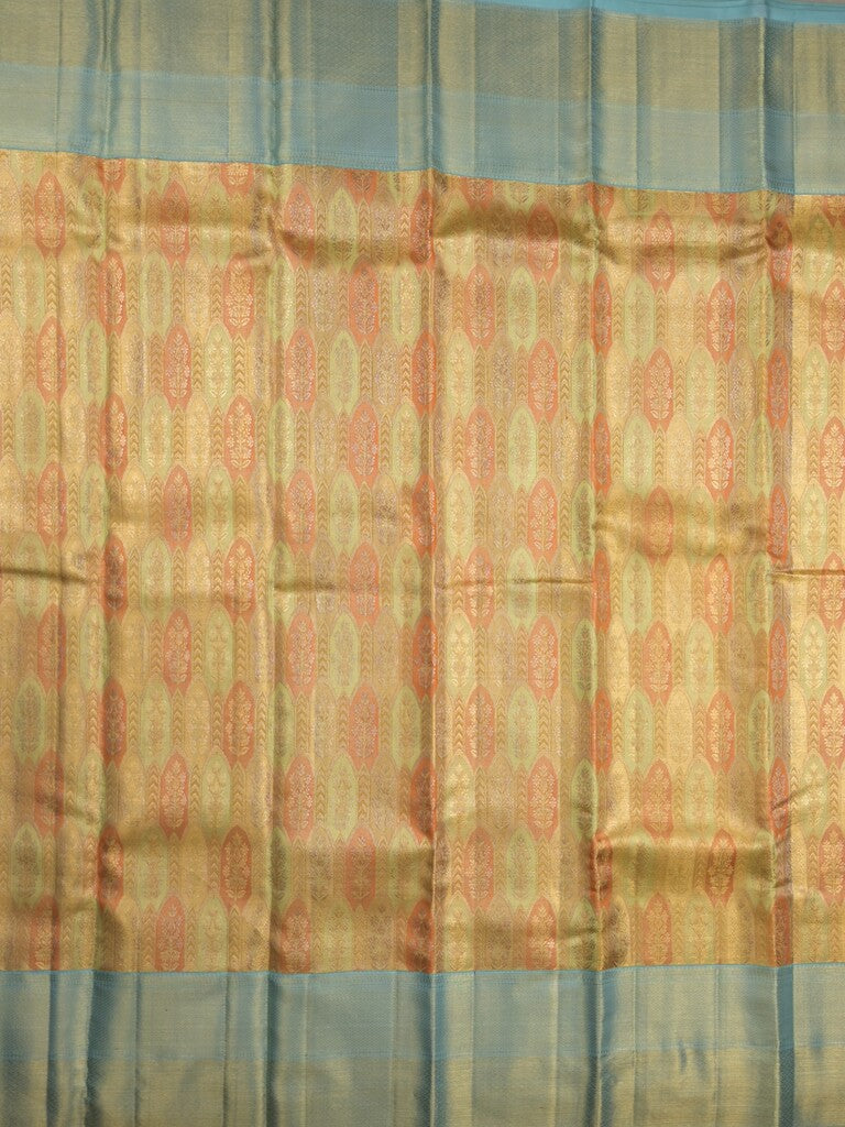 Traditional bridal kanchi tissue pattu saree in golden color with allover rich zari weaves