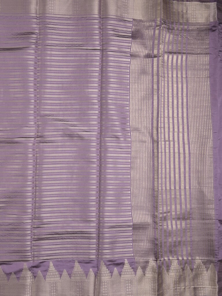 Banaras fancy saree light purple color allover stripes & zari border with zari pallu and attached plain blouse