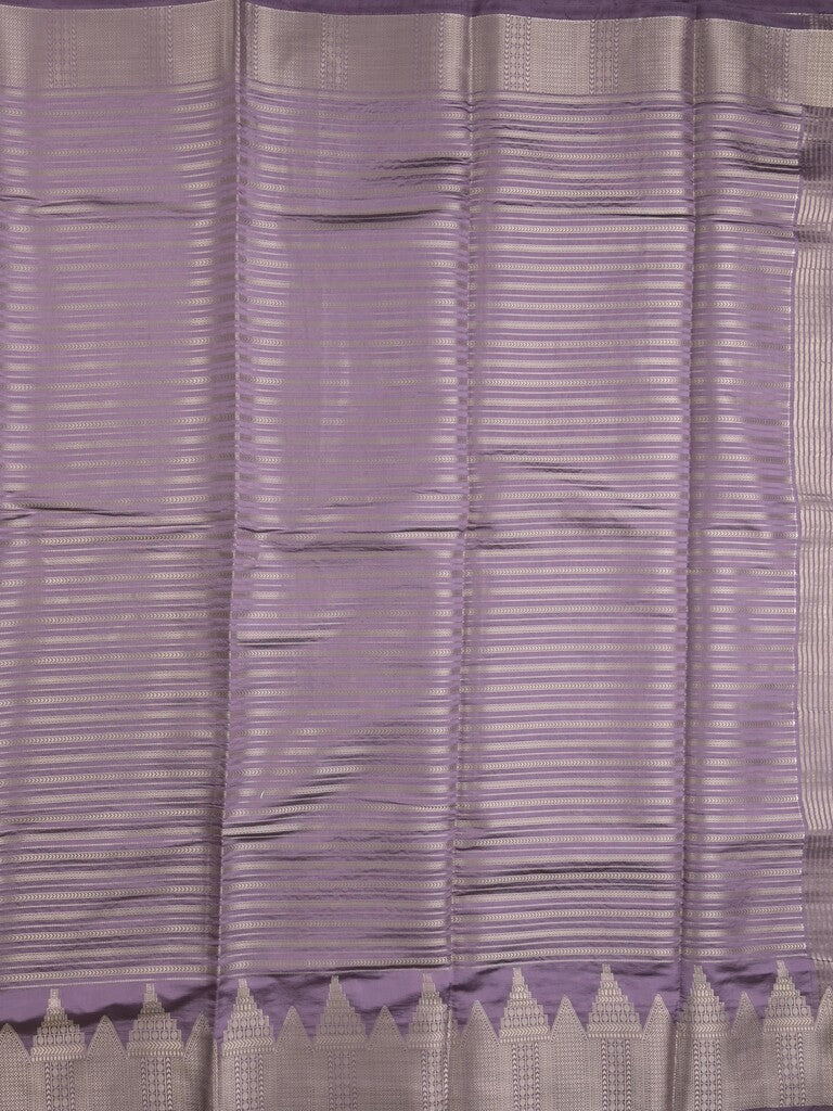 Banaras fancy saree light purple color allover stripes & zari border with zari pallu and attached plain blouse