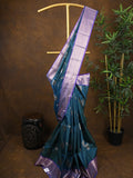 Kanchi pattu saree navy blue color allover zari weaves & kanchi border with rich pallu and contrast plain blouse