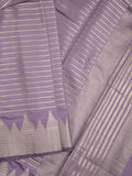 Banaras fancy saree light purple color allover stripes & zari border with zari pallu and attached plain blouse