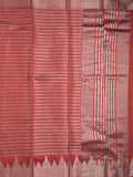 Banaras fancy saree red color allover stripes & zari border with zari pallu and attached plain blouse