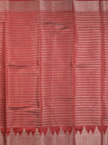 Banaras fancy saree red color allover stripes & zari border with zari pallu and attached plain blouse