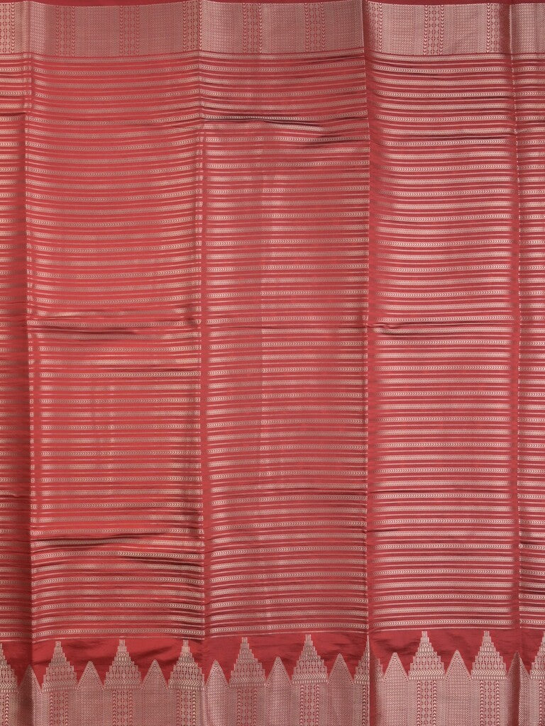Banaras fancy saree red color allover stripes & zari border with zari pallu and attached plain blouse
