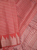 Banaras fancy saree red color allover stripes & zari border with zari pallu and attached plain blouse