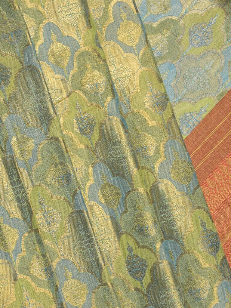 Traditional bridal kanchi tissue pattu saree in blue color with allover rich zari weaves