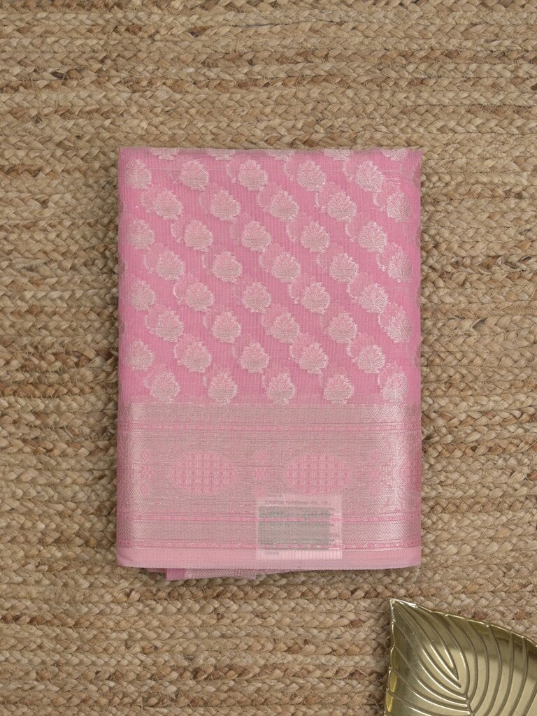 Chanderi fancy Saree in light pink color allover zari motifs with Zari Border & tissue blouse