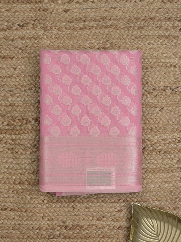 Chanderi fancy Saree in light pink color allover zari motifs with Zari Border & tissue blouse