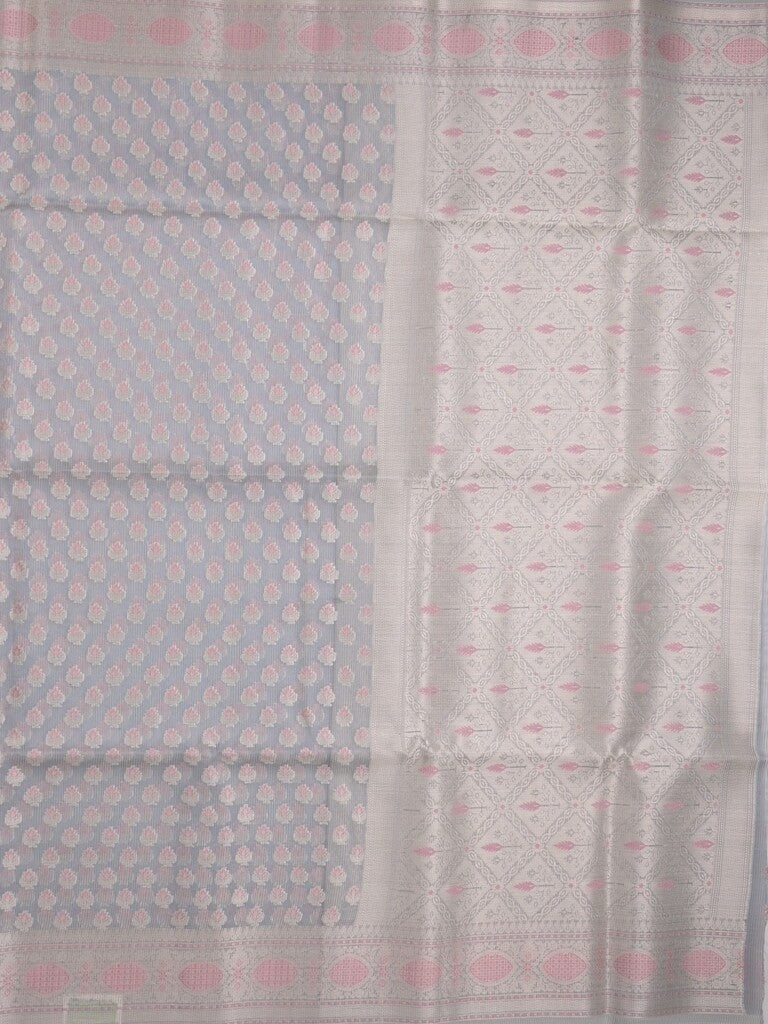 Chanderi fancy Saree in bluish grey color allover zari motifs with Zari Border & tissue blouse