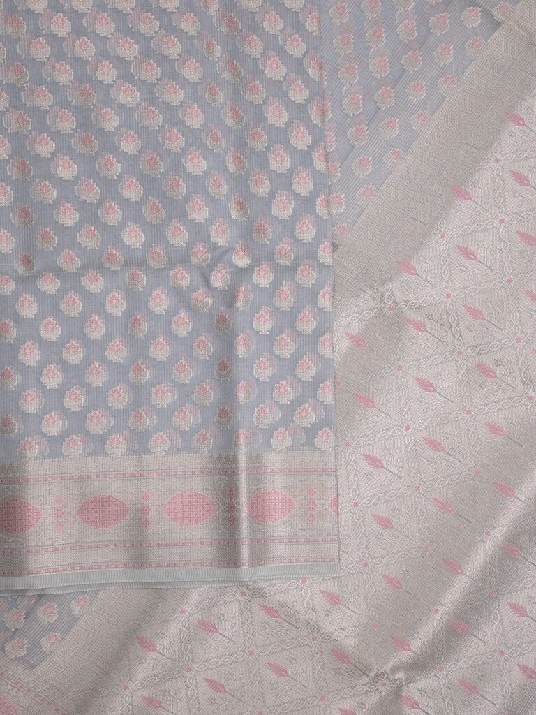 Chanderi fancy Saree in bluish grey color allover zari motifs with Zari Border & tissue blouse