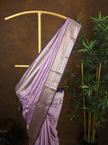 Kanchi pattu saree light lavender color allover zari weaves & kanchi border with rich pallu and contrast plain blouse
