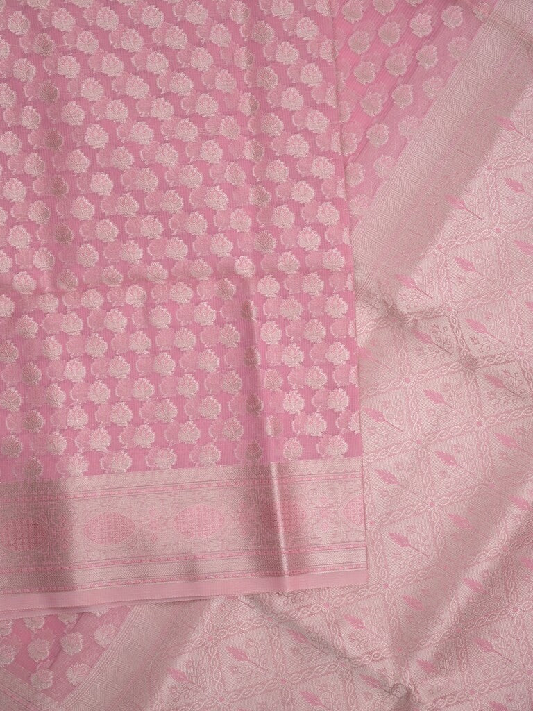 Chanderi fancy Saree in light pink color allover zari motifs with Zari Border & tissue blouse