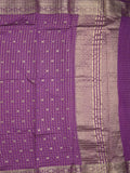 Dupion fancy saree purple color allover zari motifs & zari border with short zari pallu and contrast plain blouse