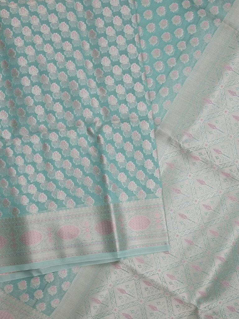 Chanderi fancy Saree in sky blue color allover zari motifs with Zari Border & tissue blouse