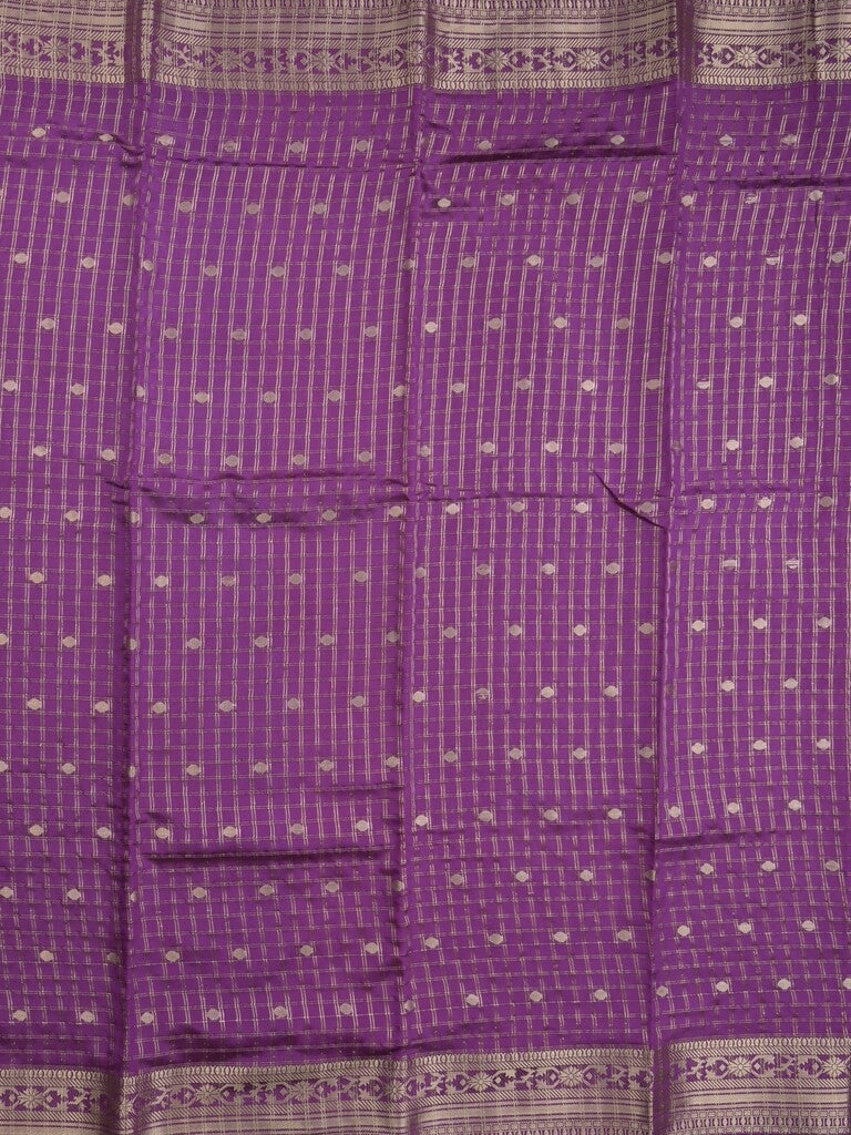 Dupion fancy saree purple color allover zari motifs & zari border with short zari pallu and contrast plain blouse