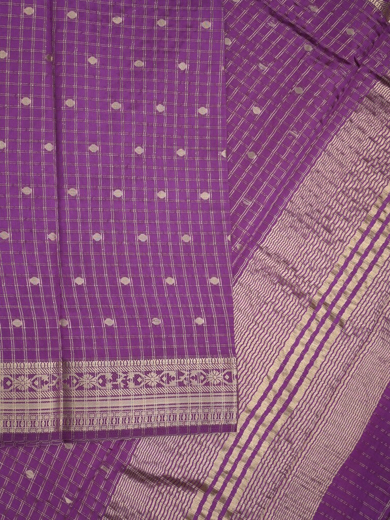Dupion fancy saree purple color allover zari motifs & zari border with short zari pallu and contrast plain blouse
