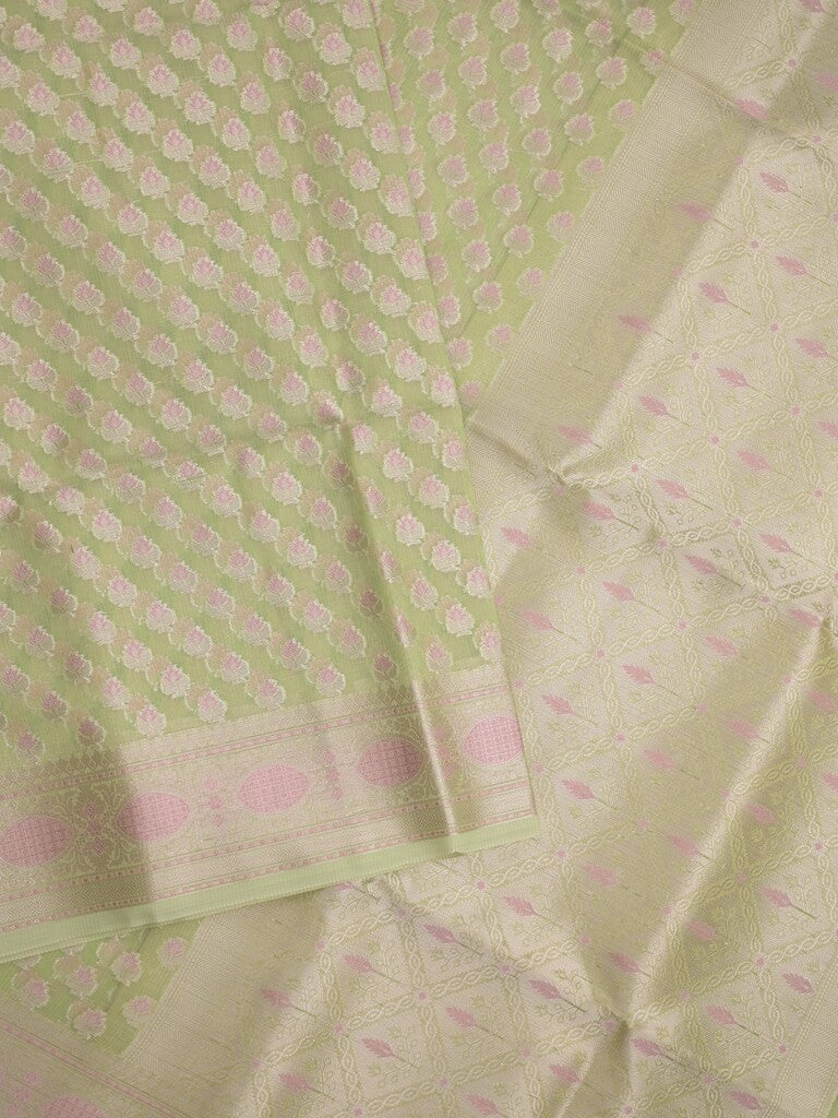 Chanderi fancy Saree in pastel green color allover zari motifs with Zari Border & tissue blouse