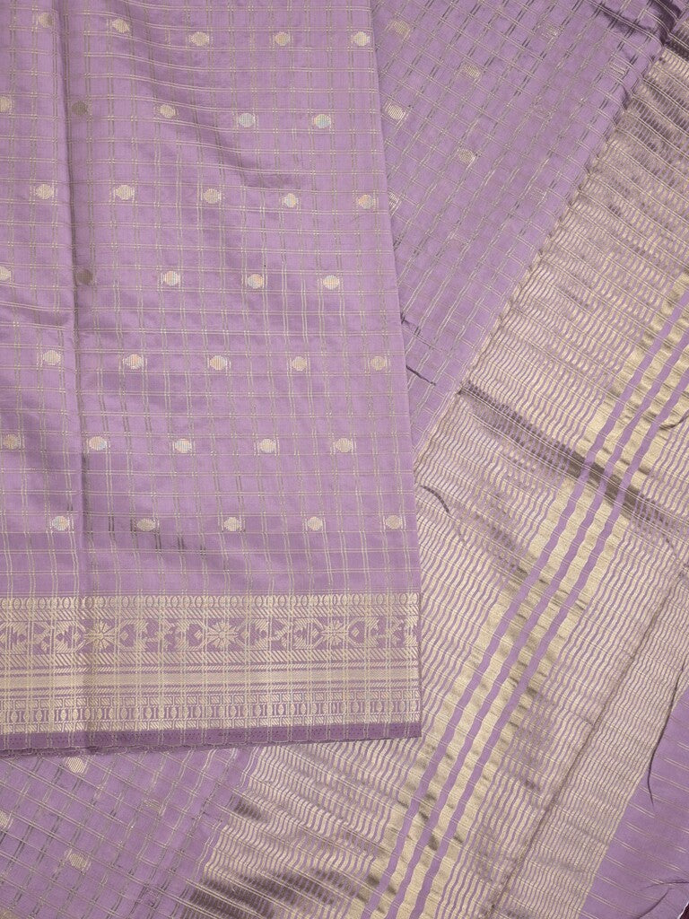 Dupion fancy saree light purple color allover zari motifs & zari border with short zari pallu and contrast plain blouse