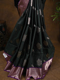 Kanchi pattu saree black color allover zari weaves & kanchi border with rich pallu and contrast plain blouse