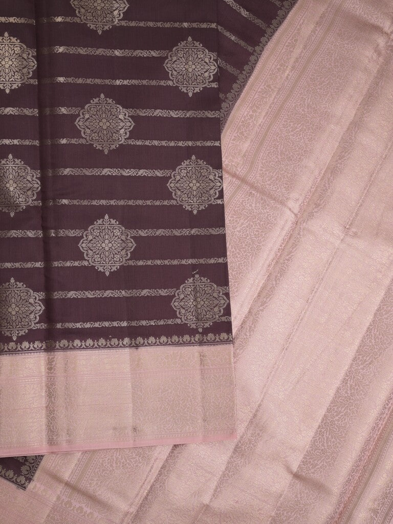 Raw mango pattu saree dark wine color allover zari weaves & zari border with rich pallu and contrast plain blouse