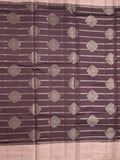 Raw mango pattu saree dark wine color allover zari weaves & zari border with rich pallu and contrast plain blouse