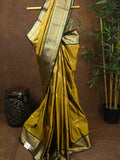 Kanchi pattu saree yellowish green color allover zari weaves & kanchi border with rich pallu and contrast plain blouse