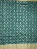 Raw mango pattu saree peacock green color allover zari weaves & zari border with rich pallu and contrast plain blouse