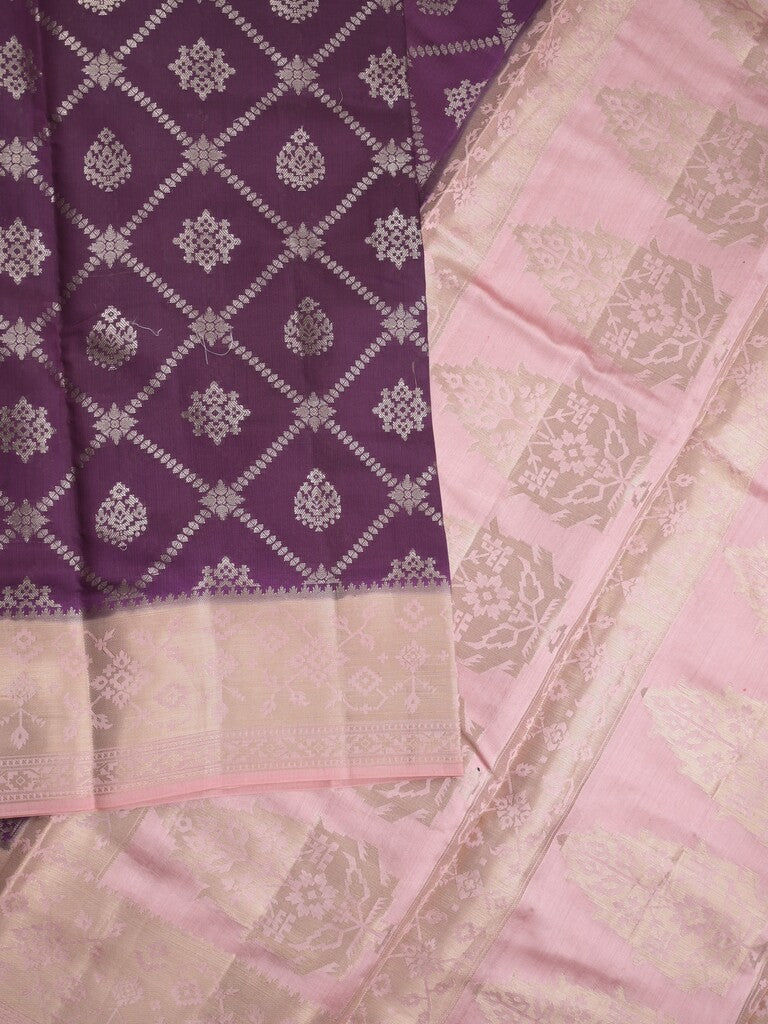Raw mango pattu saree dark wine color allover zari weaves & zari border with rich pallu and contrast plain blouse